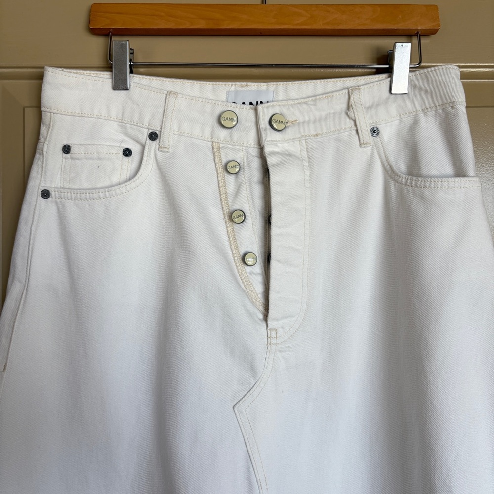 NWT GANNI Double Fly Denim Maxi Skirt in Bright White EU 40 - Picture 3 of 12